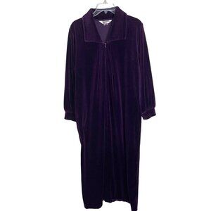 Diamond Tea Vintage Womens Robe Size Small Purple Velour Half Zip Long Sleeves